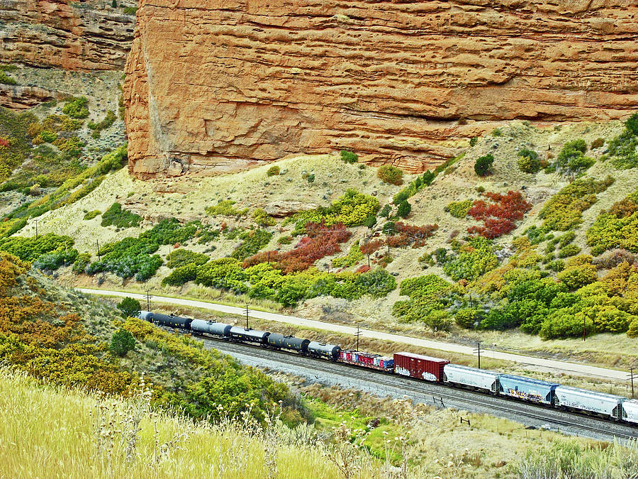 Train through Echo Canyon near I 80, Utah #1 Photograph by Ruth Hager