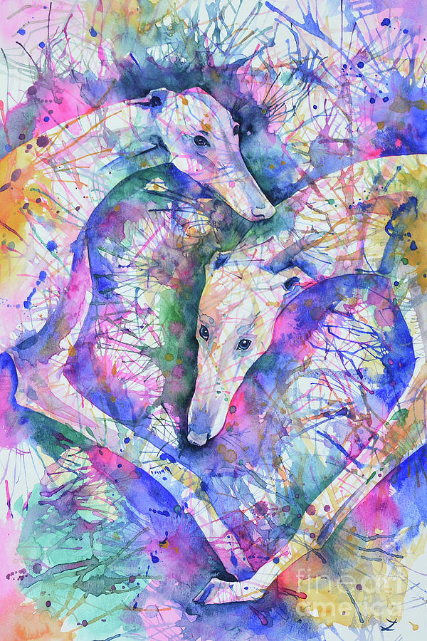 Transcendent Greyhounds #2 Painting by Zaira Dzhaubaeva