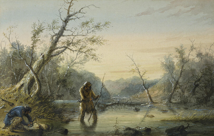 Trapping Beaver, from 1858-1860 Painting by Alfred Jacob Miller