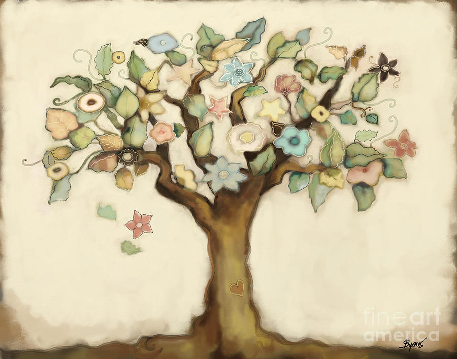 Tree of Life and Love Mixed Media by Carrie Joy Byrnes