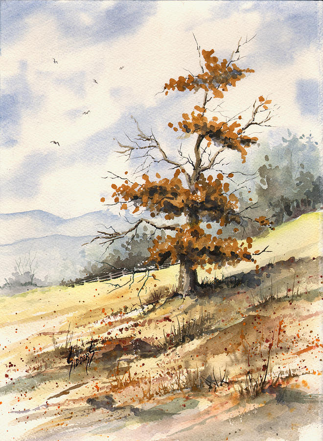 Tree On A Hillside #1 Painting by Sam Sidders