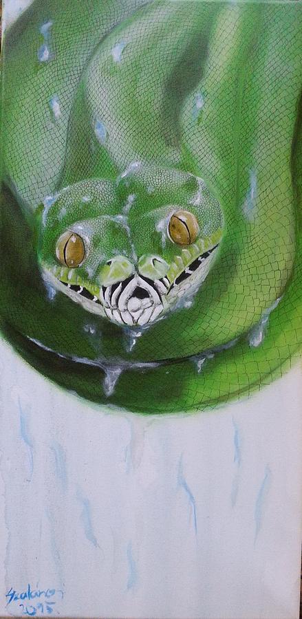 Snake Painting - Tree python by Judit Szalanczi