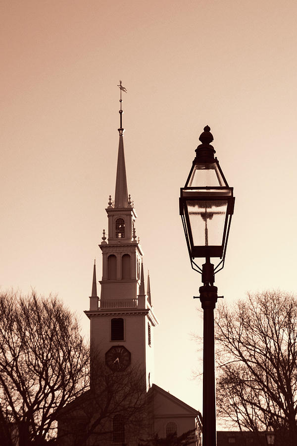 Trinity Church Newport with Lamp #1 Photograph by Nancy De Flon