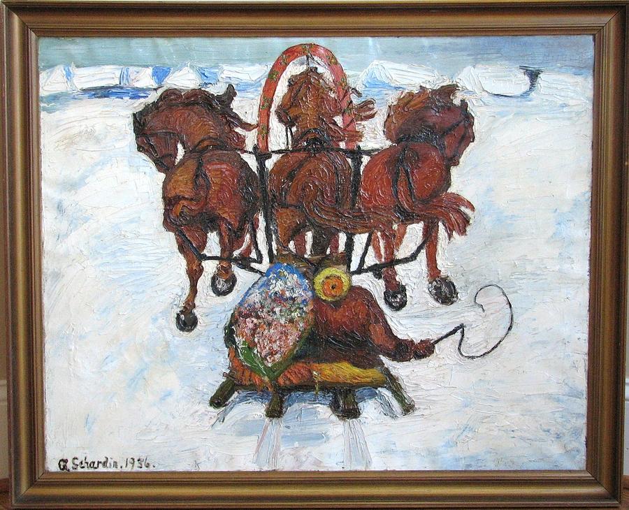 Troika Sledge in Winter Landscape Painting by Schardin Troika Sledge in Winter Landscape Painting by Schardin