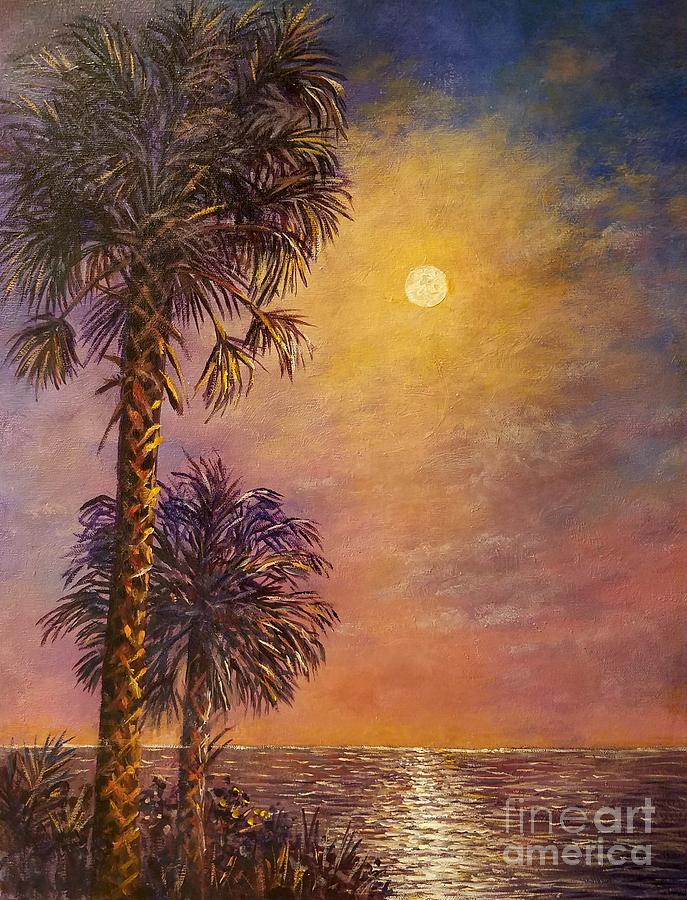 Full Moon Painting - Tropical Moon by Lou Ann Bagnall Full Moon Painting - Tropical Moon by Lou Ann Bagnall