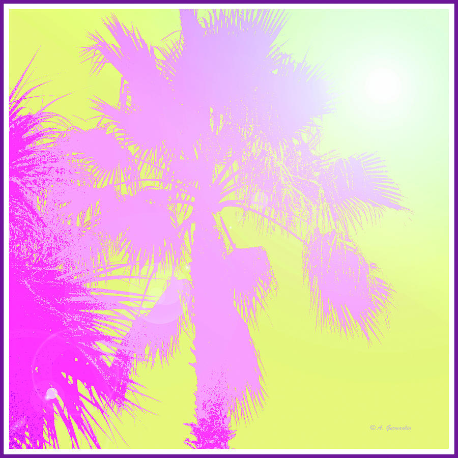 Tropical Sunset with Palm Tree Silhouette #1 Digital Art by A Macarthur Gurmankin