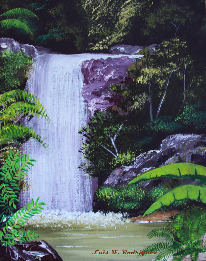 Waterfall Painting - Tropical Waterfall by Luis F Rodriguez