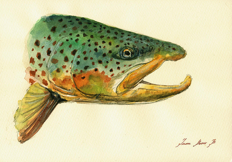 Trout watercolor painting #1 Painting by Juan  Bosco
