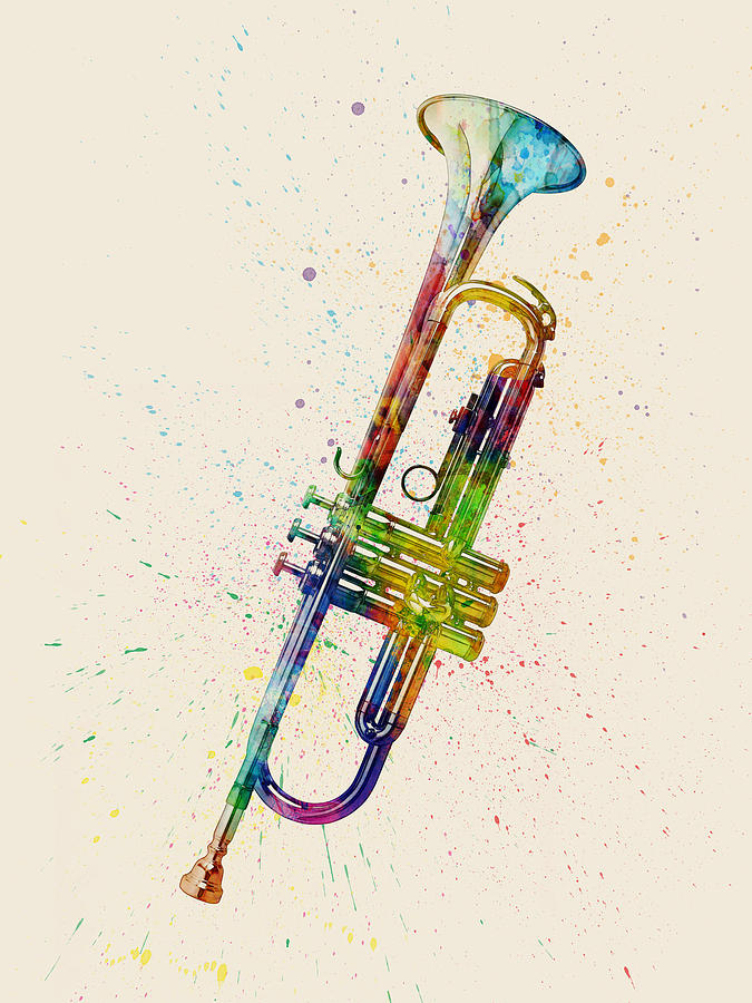 Trumpet Abstract Watercolor #1 Digital Art by Michael Tompsett