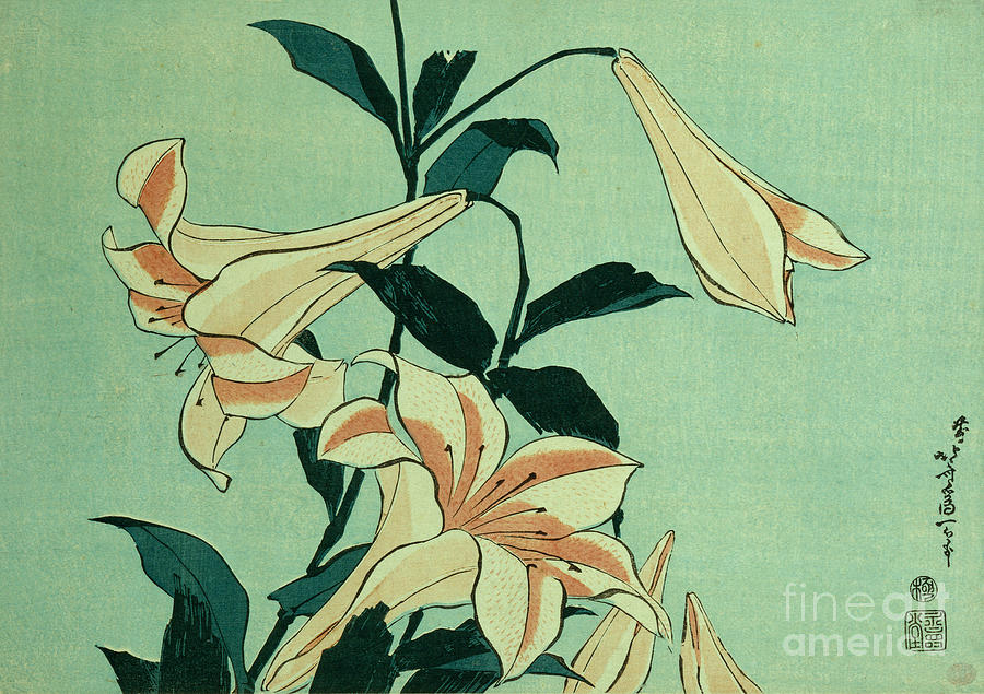 Trumpet Lilies Painting by Hokusai