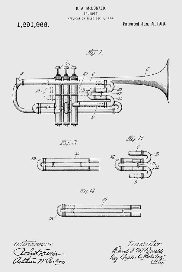 Trumpet patent from 1919 #2 Photograph by Chris Smith