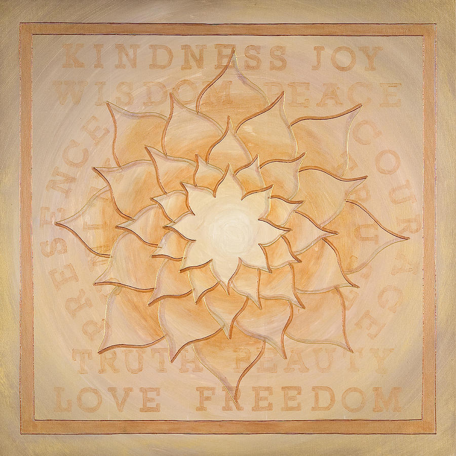 Mandala Painting - Truth Beauty Love Freedom by Charlotte Backman Mandala Painting - Truth Beauty Love Freedom by Charlotte Backman