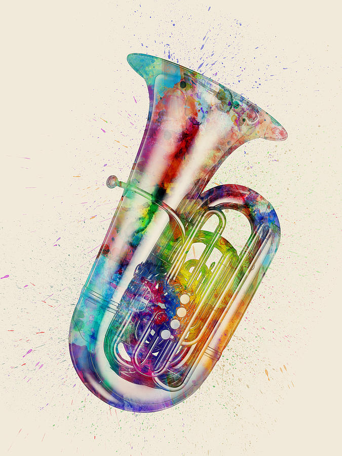 Music Digital Art - Tuba Abstract Watercolor #1 by Michael Tompsett
