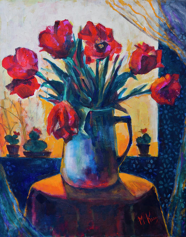 Tulips and cacti #1 Painting by Maxim Komissarchik