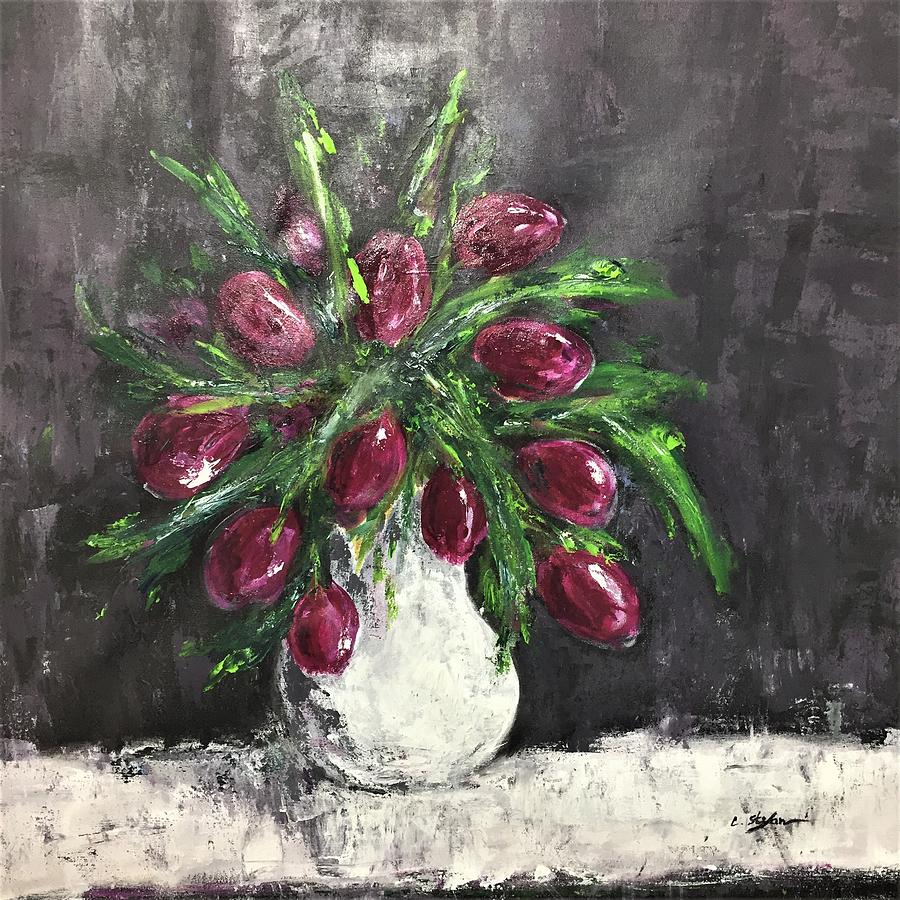 Tulips in a vase #1 Painting by Cristina Stefan