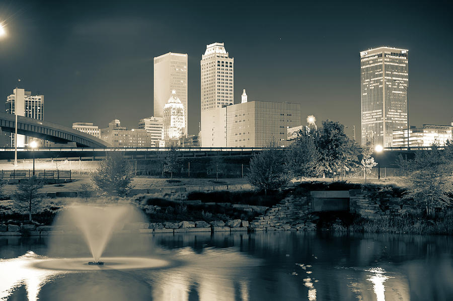 Tulsa Oklahoma Skyline Black and White #2 Photograph by Gregory Ballos
