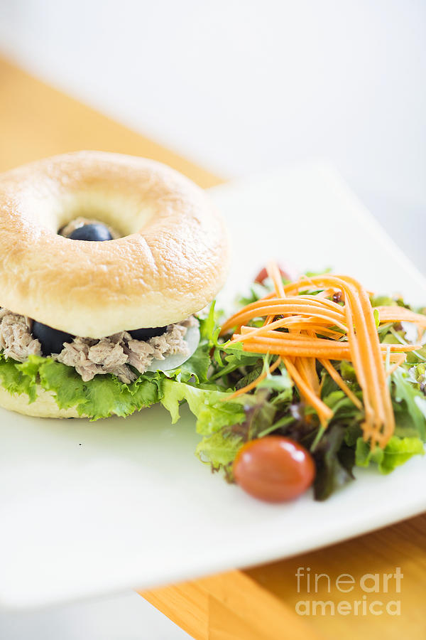 Tuna And Olive Bagel With Mixed Salad #1 Photograph by JM Travel Photography