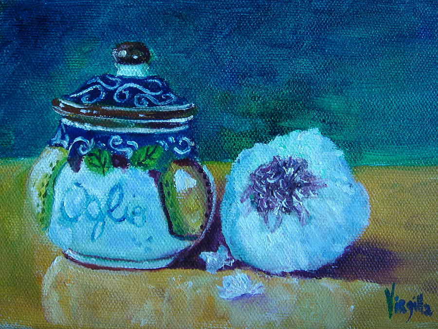 Garlic Painting - Tuscan Elements - Italian Garlic Keeper with Garlic #1 by Virgilla Lammons