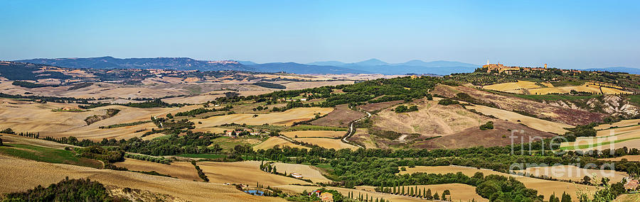Tuscany landscape panorama with Pienza town on the hill, Italy. #1 Photograph by Michal Bednarek