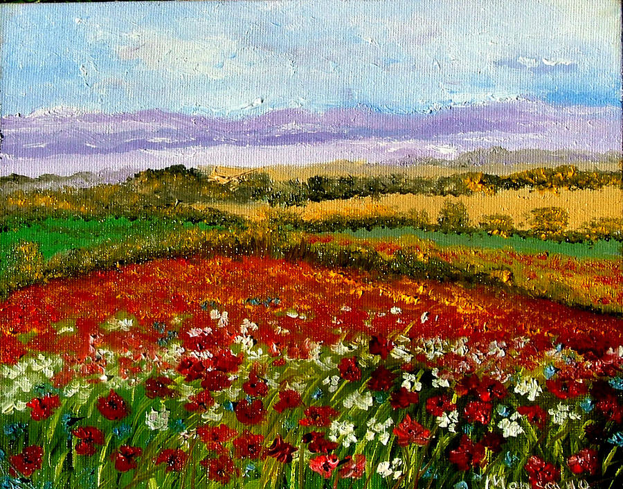 Poppy Painting - Tuscany poppies field #1 by Inna Montano