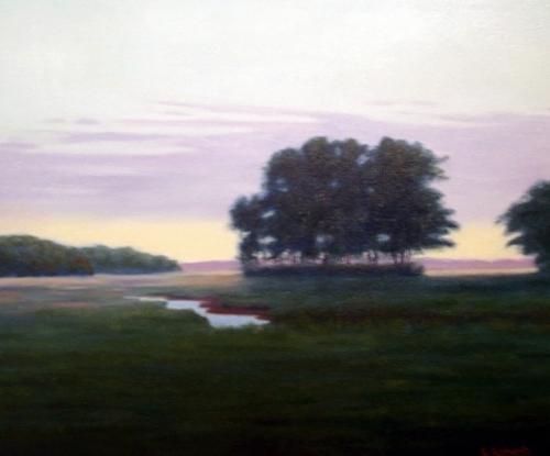 Tree Painting - Twilight on the Marsh #1 by Laura Roberts