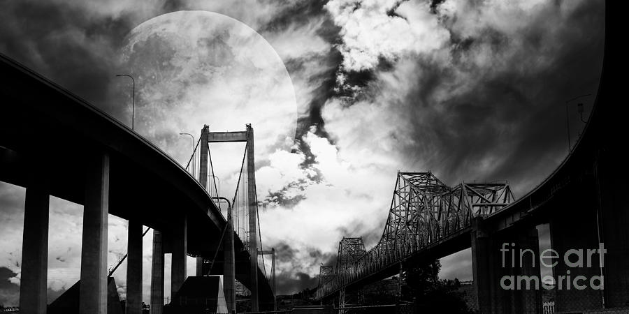 Transportation Photograph - Two Bridges One Moon #1 by Wingsdomain Art and Photography