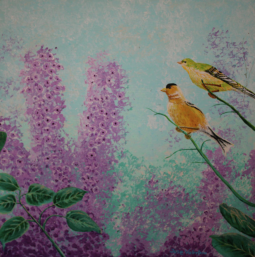 Bird Painting - Two chickadees #1 by Martin Valeriano