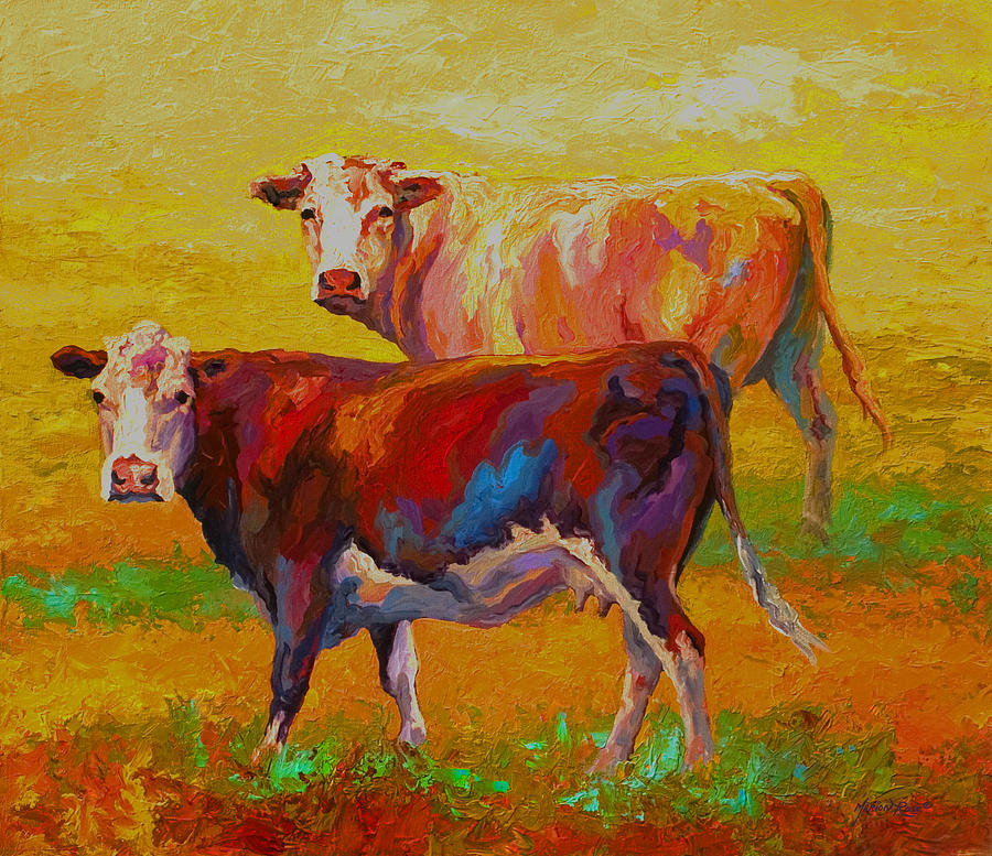 Cow Painting - Two Cows #1 by Marion Rose