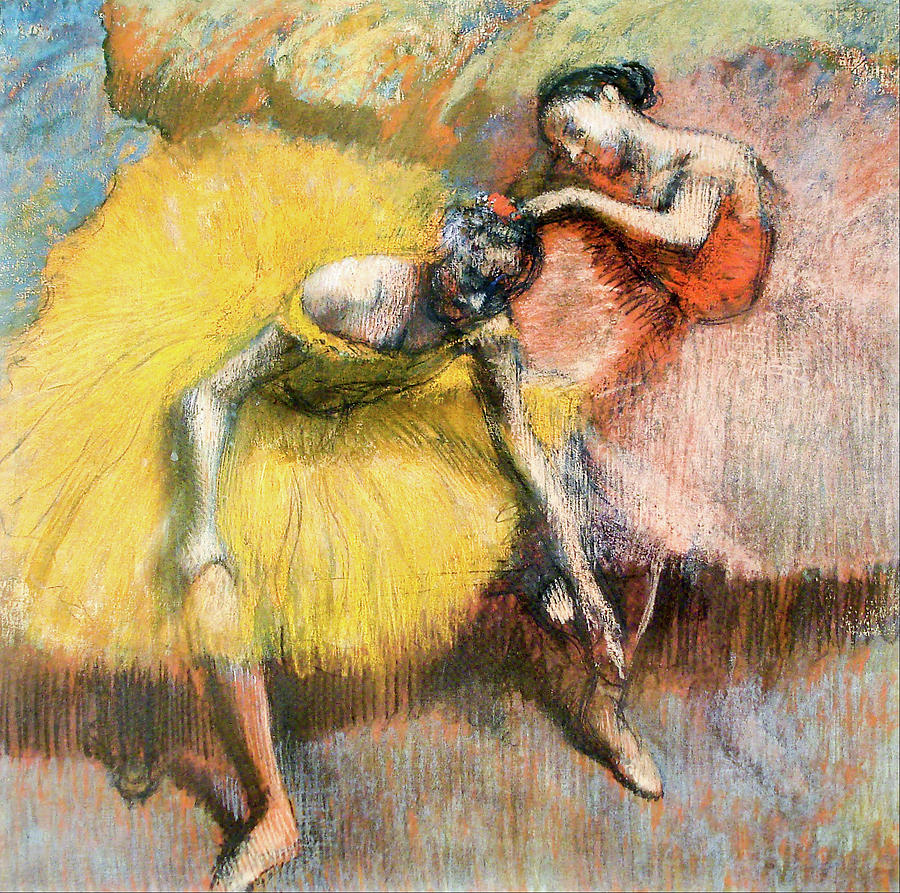 Dancers Painting - Two Dancers in Yellow and Pink #1 by Edgar Degas