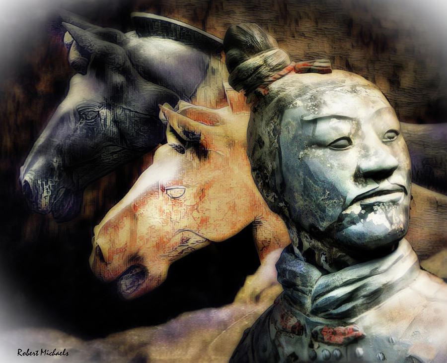 Two Horses And Warrior #1 Photograph by Robert Michaels
