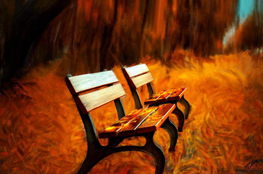 Two Park Benches #5 Painting by Bruce Nutting