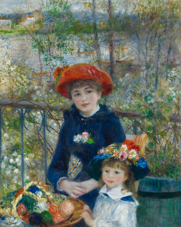 Pierre Auguste Renoir Painting - Two Sisters On the Terrace, from 1881 by Auguste Renoir