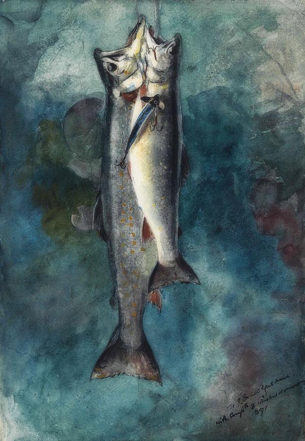 Two Trout Drawing by Winslow Homer