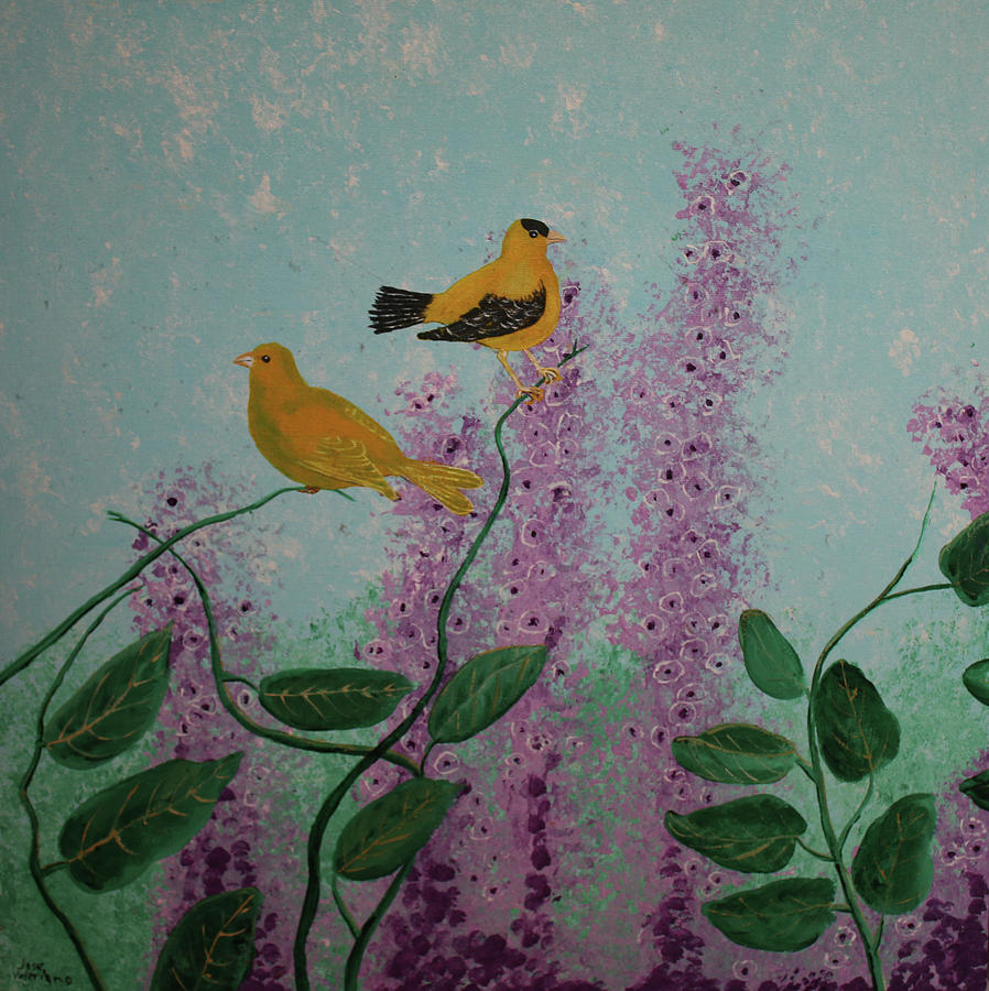 Two Yellow Chickadees #1 Painting by Martin Valeriano