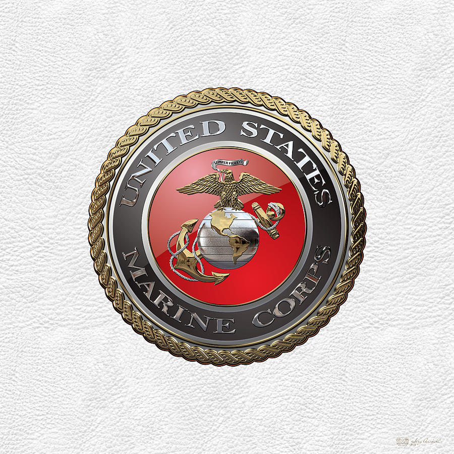 U. S.  Marine Corps  - U S M C  Emblem over White Leather Digital Art by Serge Averbukh