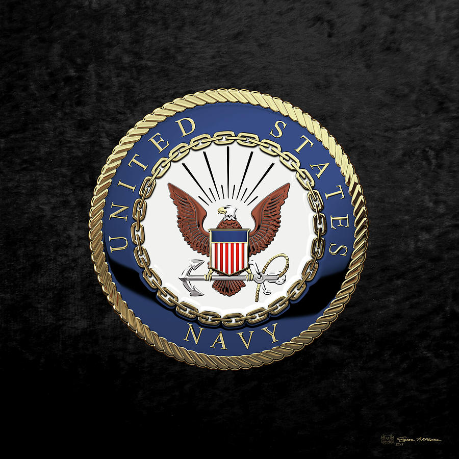 U. S.  Navy  -  U S N Emblem over Black Velvet #1 Digital Art by Serge Averbukh