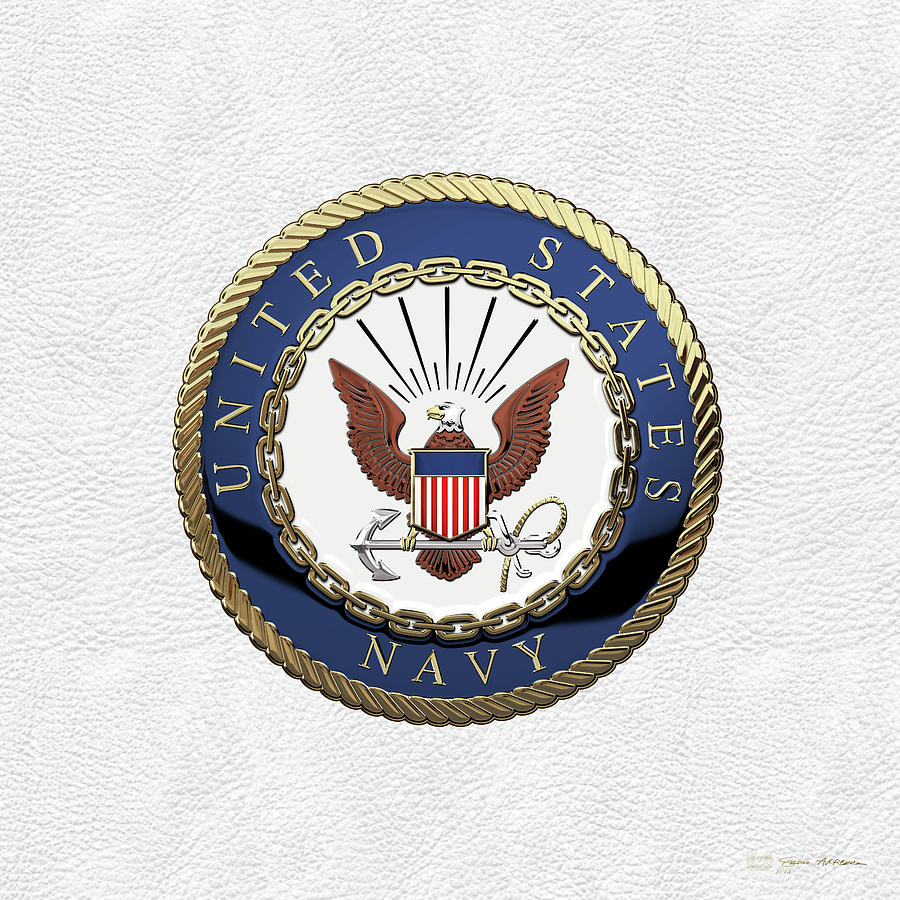 Military Digital Art - U. S.  Navy  -  U S N Emblem over White Leather #1 by Serge Averbukh
