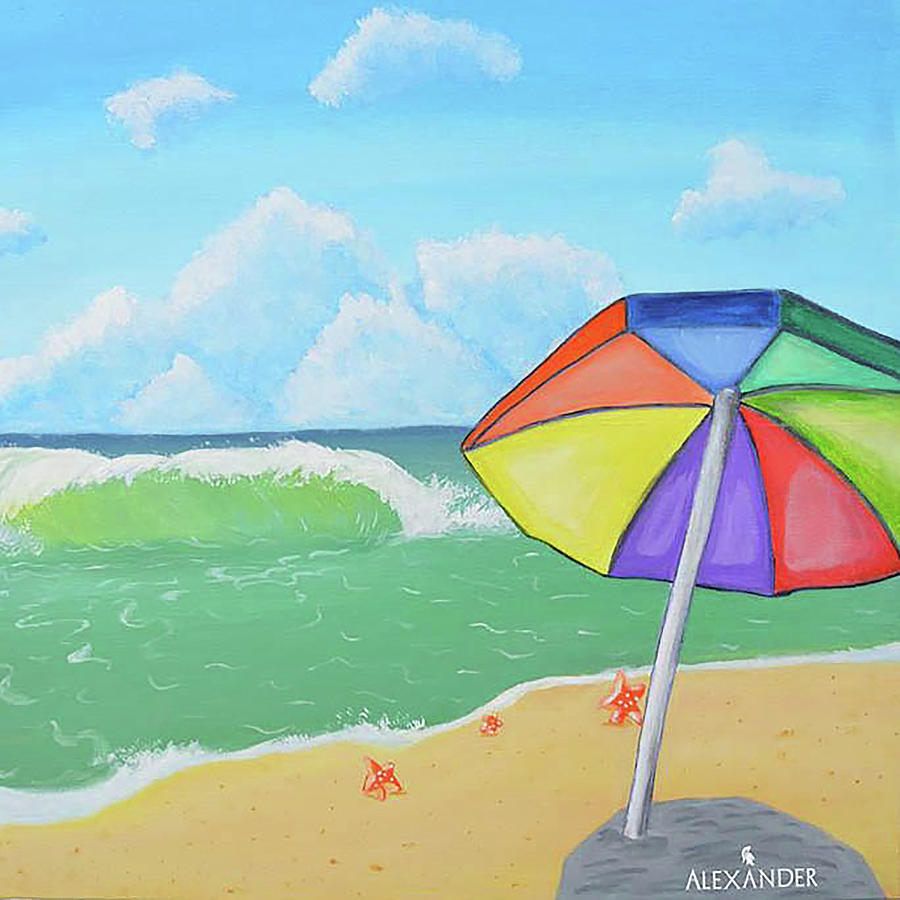 Umbrella On The Beach. Painting