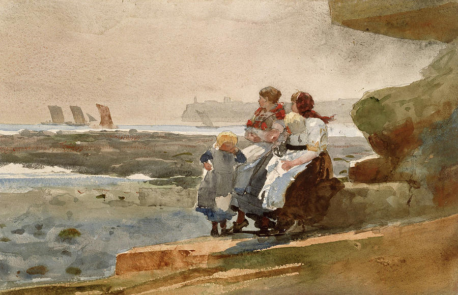 Under the Cliff. Cullercoats Drawing by Winslow Homer