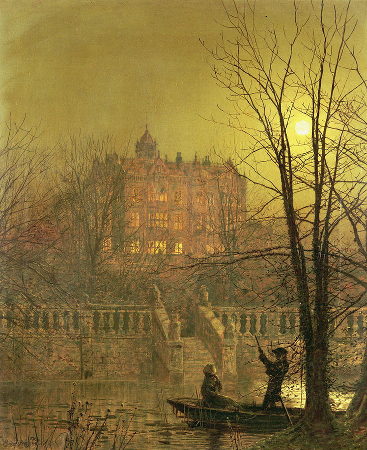 Nature Painting - Under The Moonbeams #1 by John Atkinson Grimshaw