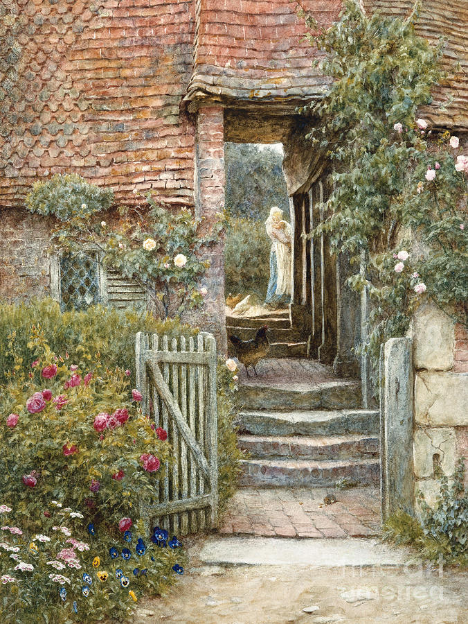 Under the Old Malthouse, Hambledon, Surrey Painting by Helen Allingham