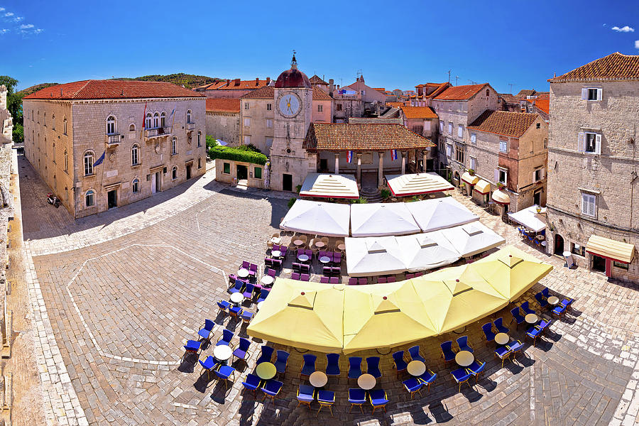 UNESCO Town of Trogir main square panoramic view  #1 Photograph by Brch Photography