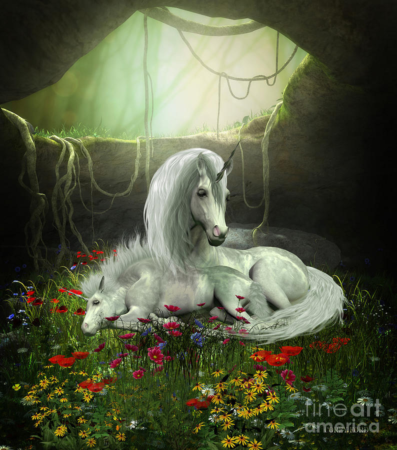 Unicorn Mare and Foal #1 Painting by Corey Ford