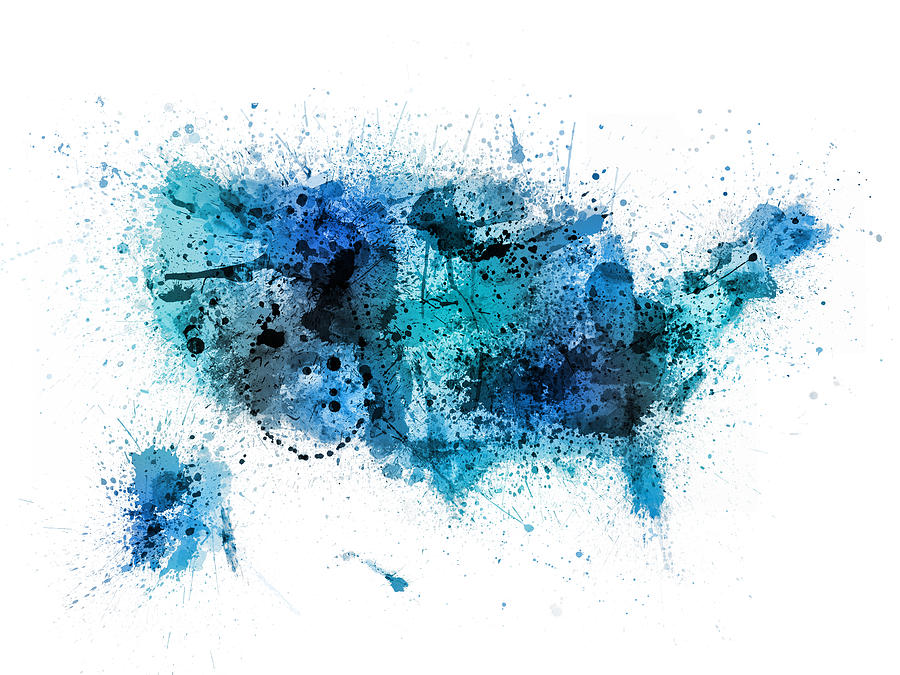 United States Paint Splashes Map #1 Digital Art by Michael Tompsett