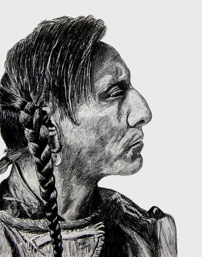 Indian Portrait Drawing - Unknown Indian II #1 by Stan Hamilton