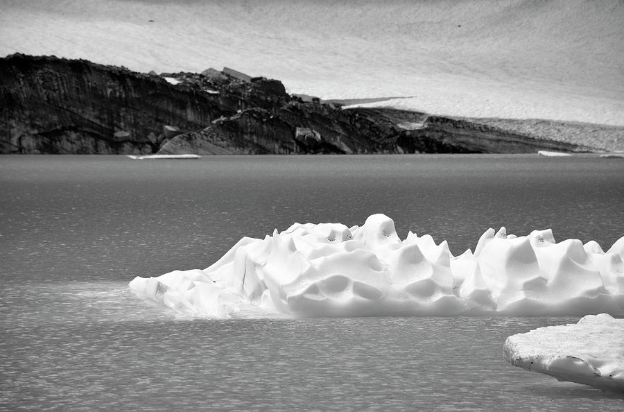Upper Grinnell Lake with Icebergs Black and White Photograph by Bruce Gourley