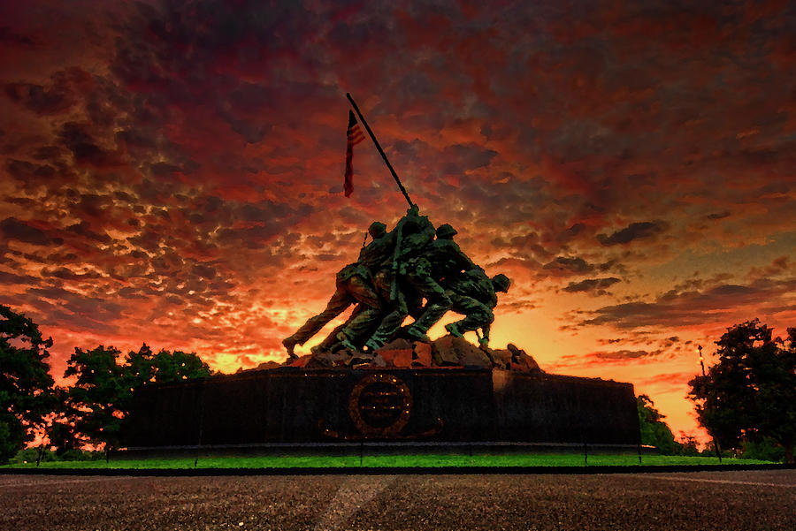 Us Marine Corps War Memorial Sunrise Painting Photograph ...