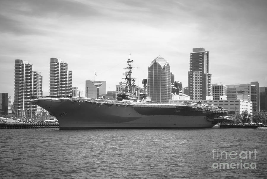 Black And White Photograph - USS Midway Museum Cv 41 Aircraft Carrier #2 by Claudia Ellis