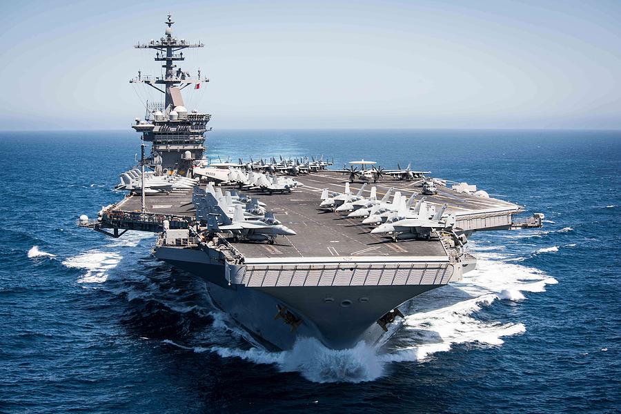 USS Theodore Roosevelt transits the Pacific Ocean #1 Painting by Celestial Images