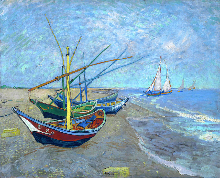 Vincent Van Gogh Painting - Van Gogh Fishing Boats Saintes Maries #1 by Vincent van Gogh
